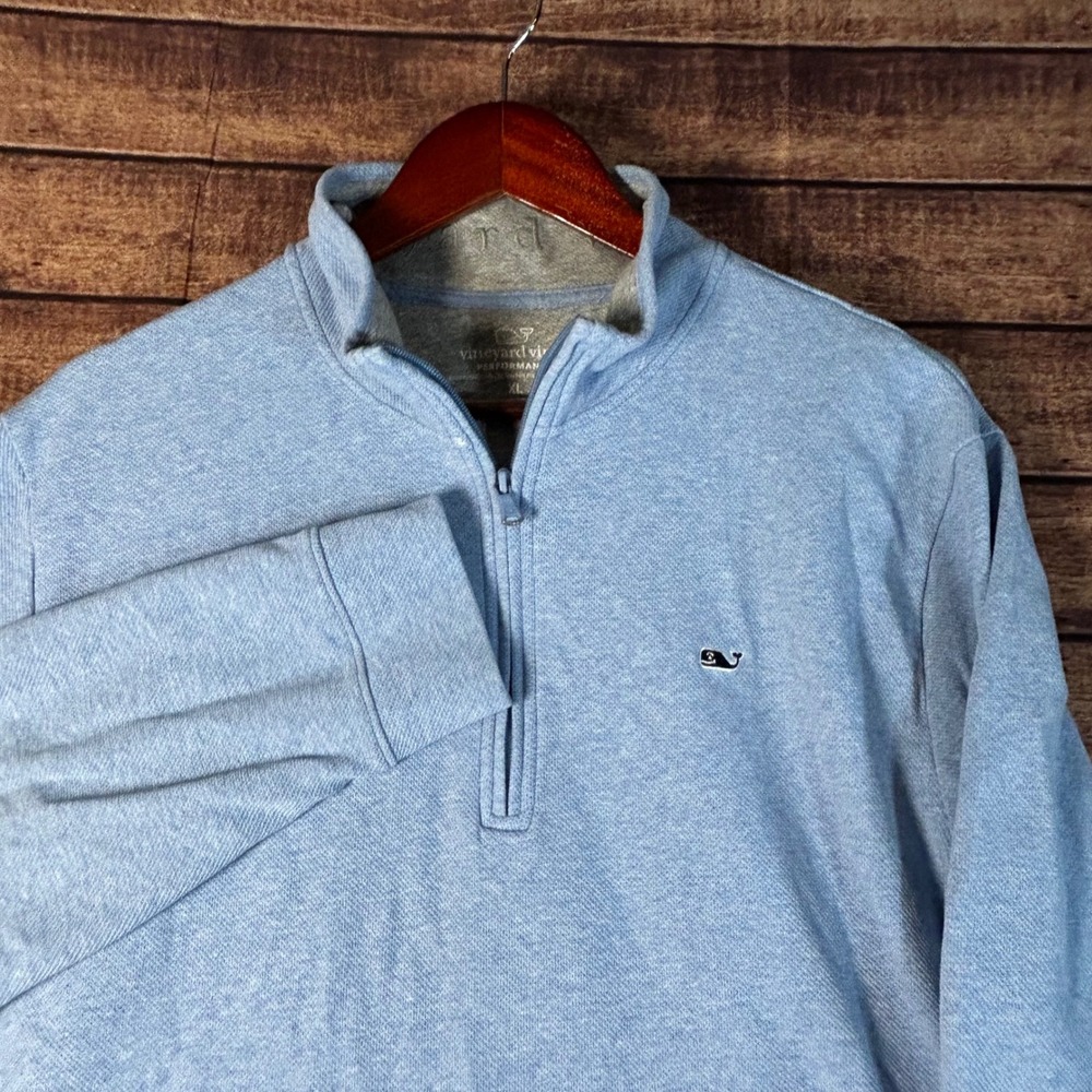 Vineyard Vines Mens XL Performance Quarter Zip Pullover Light Blue Heather Whale
